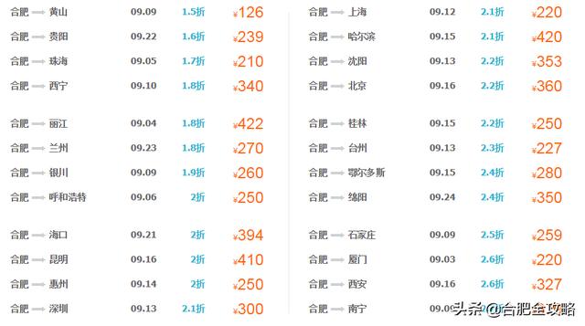 合肥特价机票价格表（9月特价机票来啦）(4)