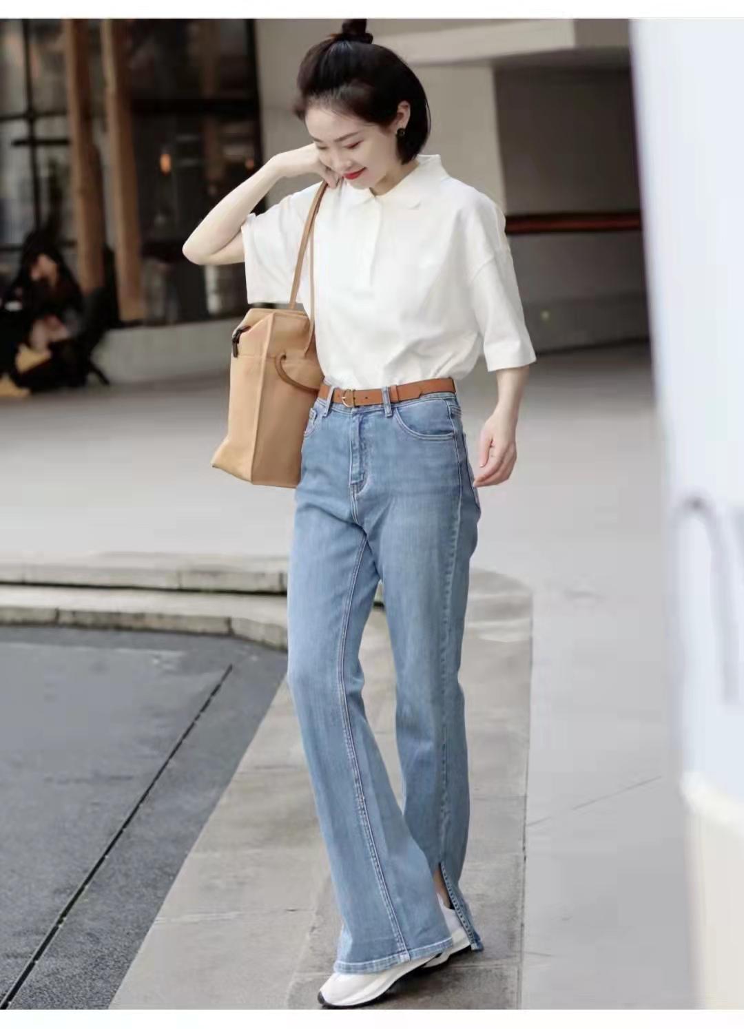 开叉喇叭裤怎么搭配上衣和鞋子图片（开叉喇叭裤配什么鞋子好看）